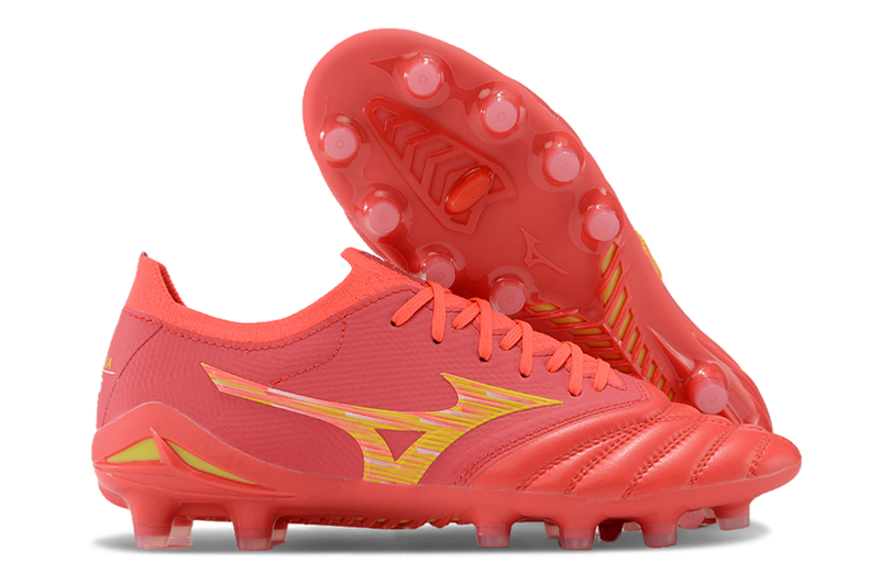 Bota de Fútbol Campo Mizuno Morelia Neo 4 Beta FG Roja e Dourada "Release Pack"