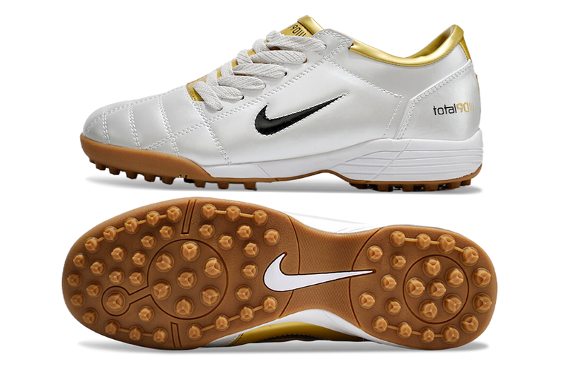 Bota de Fútbol para Césped Artificial Nike Total 90 TF Blanca e Dourada