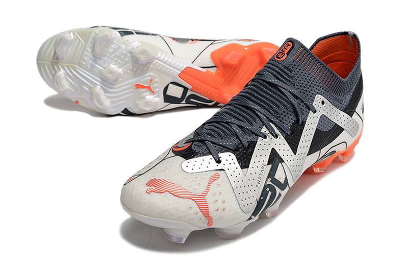 Bota de Fútbol Campo Puma Future Ultimate FG Blanca, Prata e Naranja "Astronaut Pack"