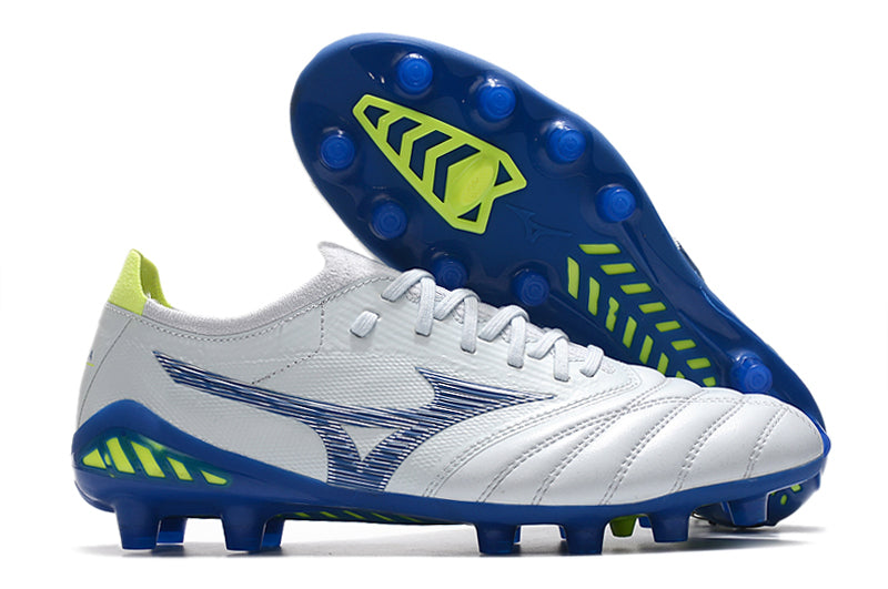 Bota de Fútbol Campo Mizuno Morelia Neo 3 FG Blanca e Azul "Pre Future Pack"
