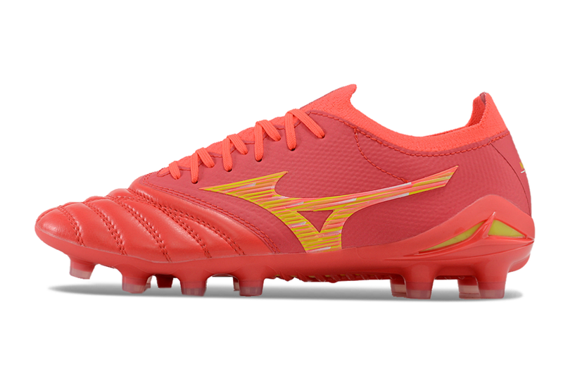 Bota de Fútbol Campo Mizuno Morelia Neo 4 Beta FG Roja e Dourada "Release Pack"