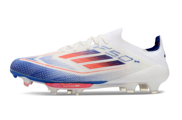 Bota de Fútbol Campo Adidas F50+ FG Blanca, Azul e Rojo "Advancement Pack"