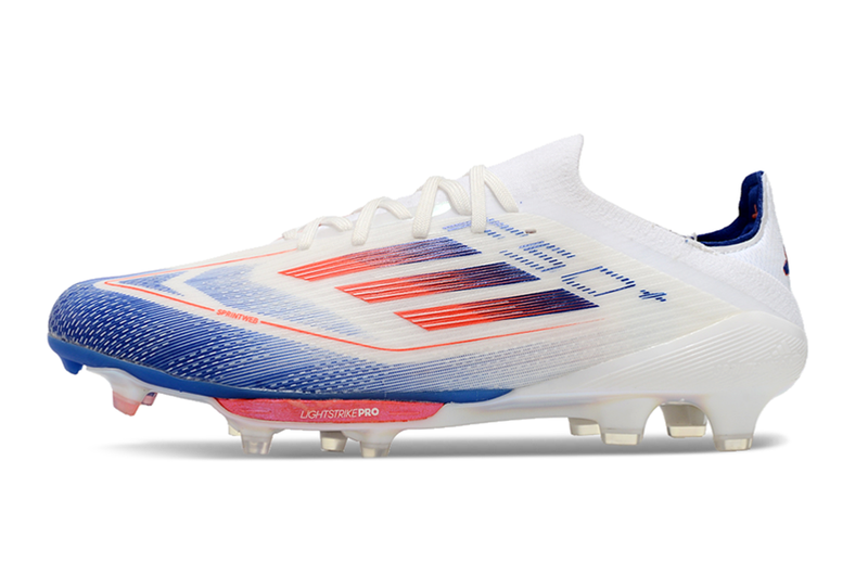 Bota de Fútbol Campo Adidas F50+ FG Blanca, Azul e Rojo "Advancement Pack"