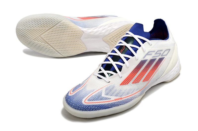 Bota de Fútbol Sala Adidas F50 IC Blanca, Azul e Roja "Advancement Pack"
