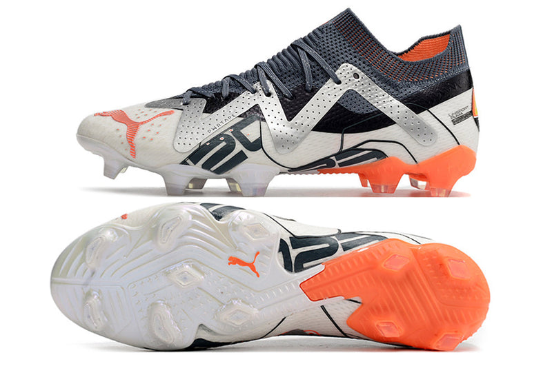 Bota de Fútbol Campo Puma Future Ultimate FG Blanca, Prata e Naranja "Astronaut Pack"