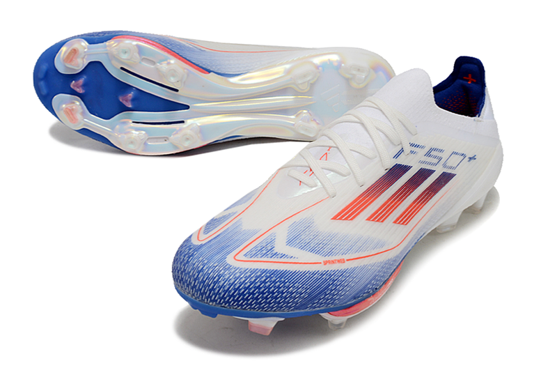 Bota de Fútbol Campo Adidas F50+ FG Blanca, Azul e Rojo "Advancement Pack"