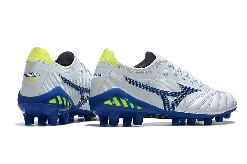 Bota de Fútbol Campo Mizuno Morelia Neo 3 FG Blanca e Azul "Pre Future Pack"