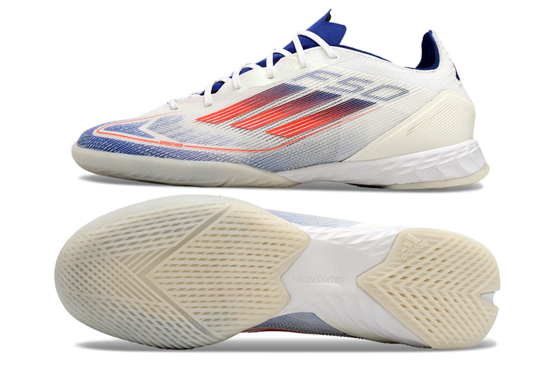 Bota de Fútbol Sala Adidas F50 IC Blanca, Azul e Roja "Advancement Pack"