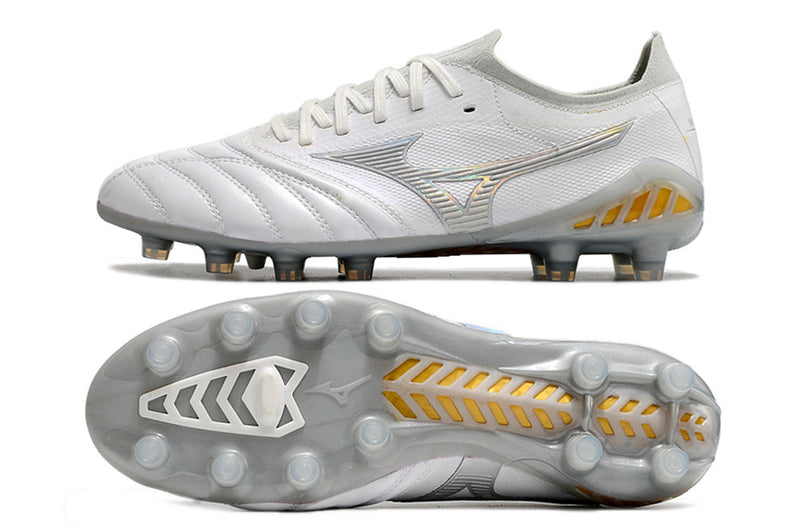 Bota de Fútbol Campo Mizuno Morelia Neo 3 FG Blanca e Prata "Beta Shining"