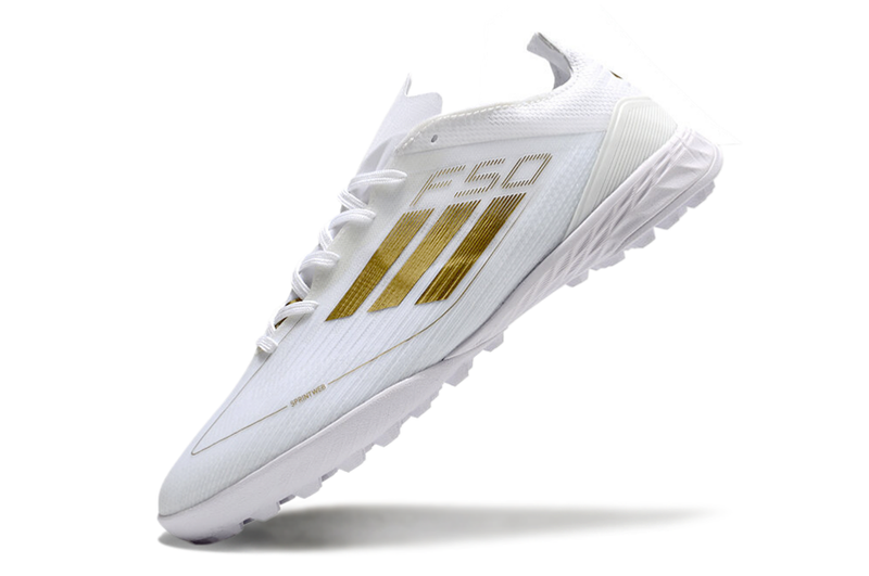 Bota de Fútbol para Césped Artificial Adidas F50 TF Blanca e Dourado "Day Spark Pack"
