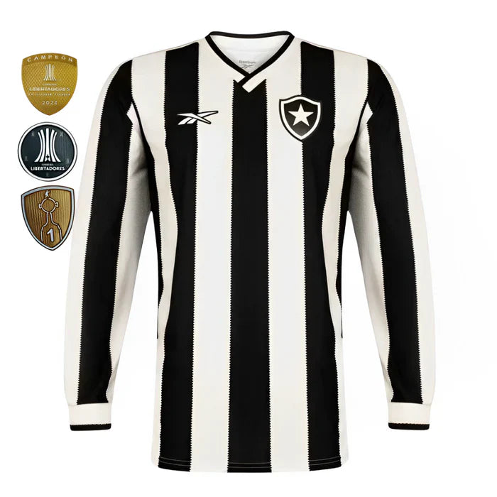 Camiseta Botafogo Primera Equipación 24/25 Manga Larga - Negra e Blanca