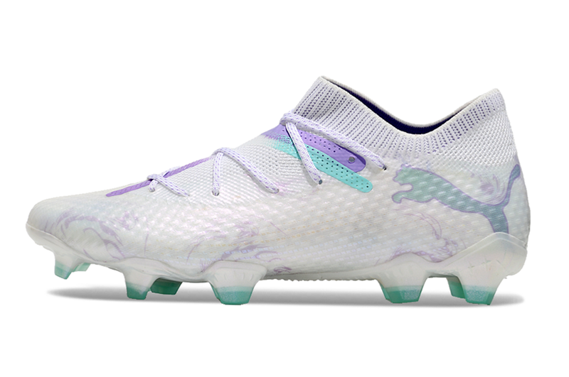 Bota de Fútbol Campo Puma Future 7 FG Blanca, Verde e Morado "Brilliance Pack"