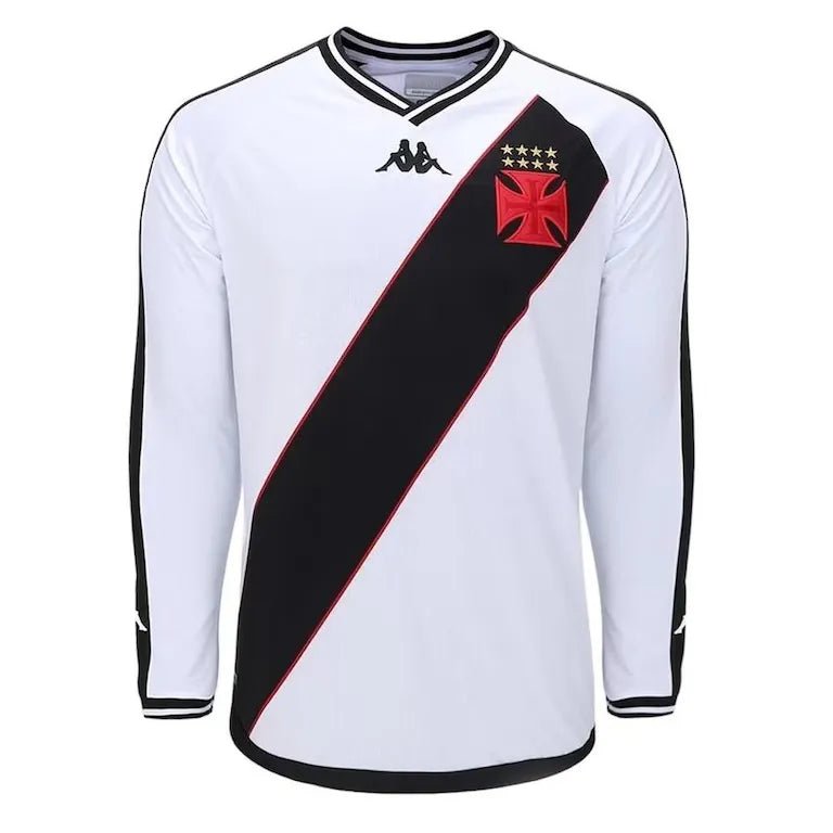 Camiseta Vasco Segunda Equipación 24/25 Manga Larga - Blanca e Negra