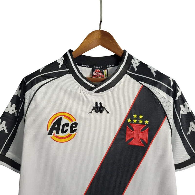 Camiseta Vasco Segunda Equipación 2000 Retro - Blanca e Negra