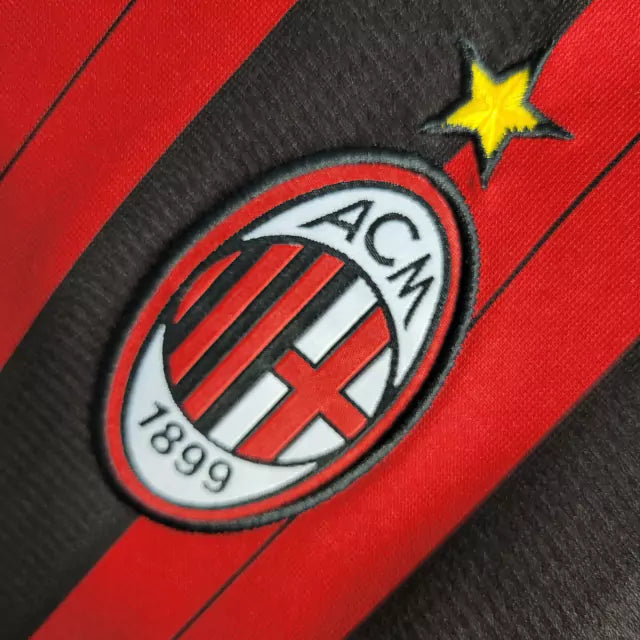 Camiseta Milan Primera Equipación 13/14 Retro Manga Larga - Roja e Negra