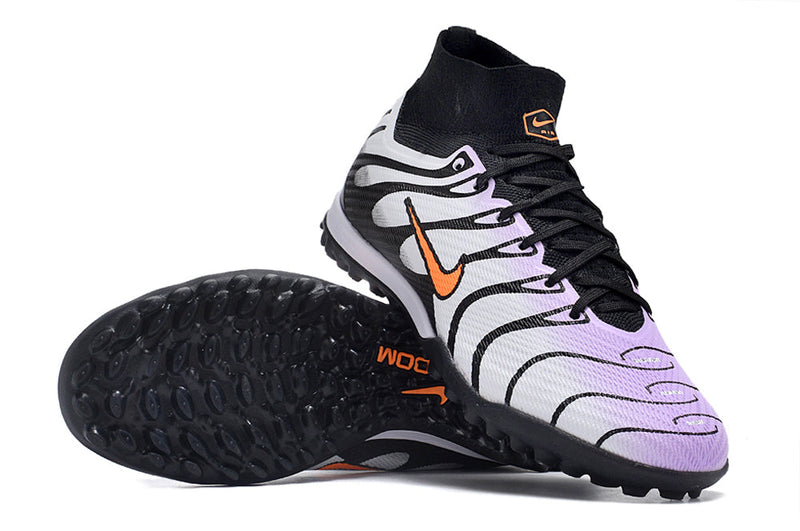 Bota de Fútbol para Césped Artificial Nike Air Zoom Mercurial Superfly 9 Elite TF Blanca, Morada e Negra