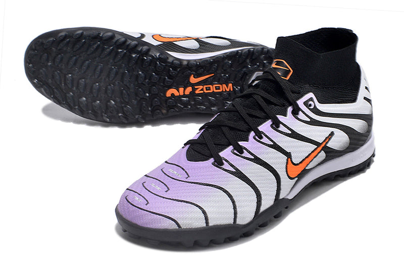 Bota de Fútbol para Césped Artificial Nike Air Zoom Mercurial Superfly 9 Elite TF Blanca, Morada e Negra