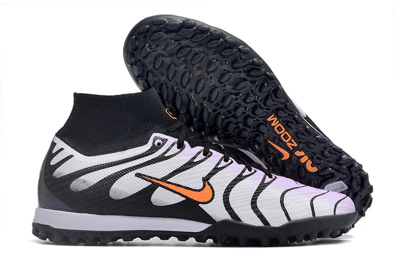 Bota de Fútbol para Césped Artificial Nike Air Zoom Mercurial Superfly 9 Elite TF Blanca, Morada e Negra
