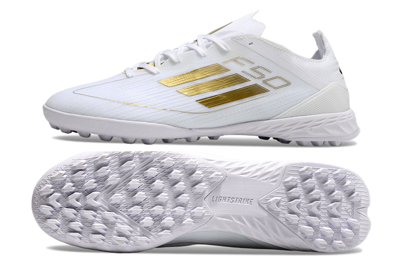 Bota de Fútbol para Césped Artificial Adidas F50 TF Blanca e Dourado "Day Spark Pack"