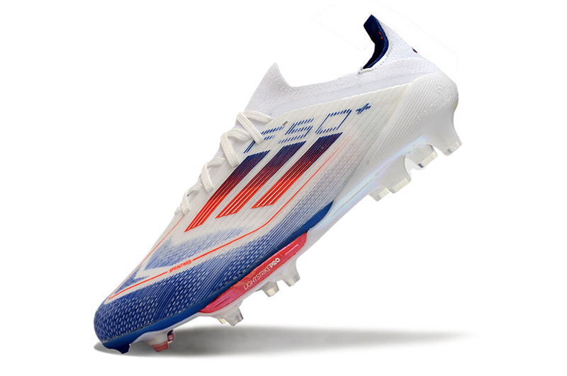 Bota de Fútbol Campo Adidas F50+ FG Blanca, Azul e Rojo "Advancement Pack"