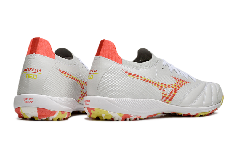 Bota de Fútbol para Césped Artificial Mizuno Morelia Neo Sala TF Blanca, Roja e Amarilla