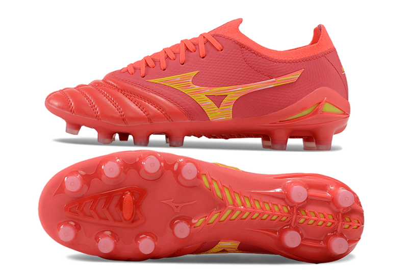 Bota de Fútbol Campo Mizuno Morelia Neo 4 Beta FG Roja e Dourada "Release Pack"