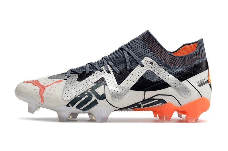 Bota de Fútbol Campo Puma Future Ultimate FG Blanca, Prata e Naranja "Astronaut Pack"