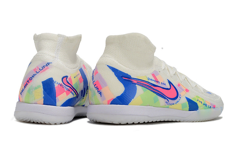 Bota de Fútbol Sala Nike Phantom Luna Elite IC Blanca, Azul e Rosa "Rainbow Pack"