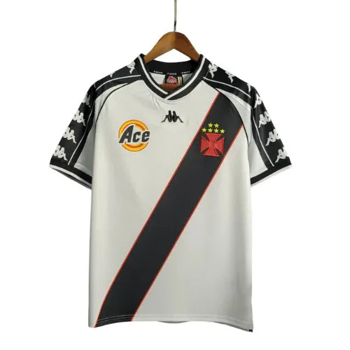 Camiseta Vasco Segunda Equipación 2000 Retro - Blanca e Negra