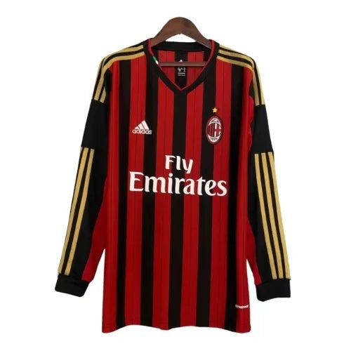 Camiseta Milan Primera Equipación 13/14 Retro Manga Larga - Roja e Negra
